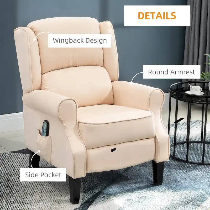Fauteuil inclinable massant chauffant avec chauffage lombaire et télécommande