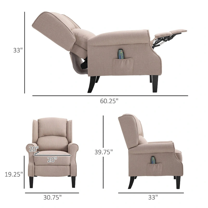 Fauteuil inclinable massant chauffant avec chauffage lombaire et télécommande