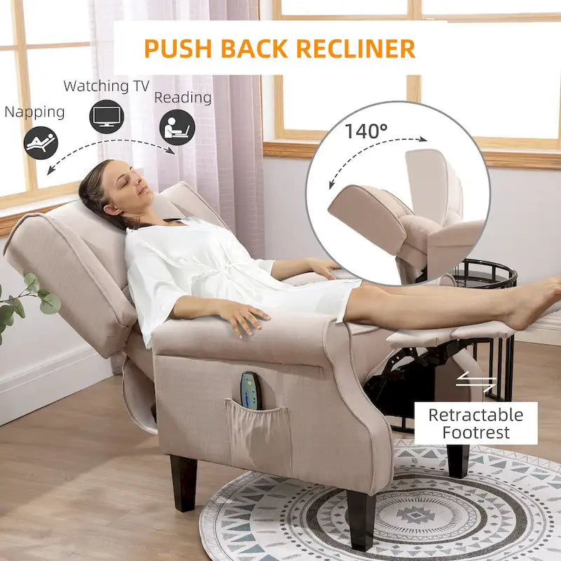 Fauteuil inclinable massant chauffant avec chauffage lombaire et télécommande