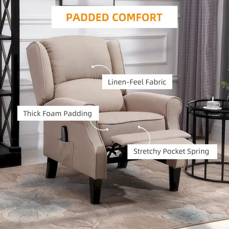 Fauteuil inclinable massant chauffant avec chauffage lombaire et télécommande