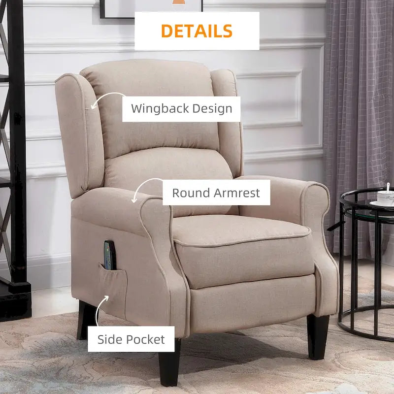 Fauteuil inclinable massant chauffant avec chauffage lombaire et télécommande