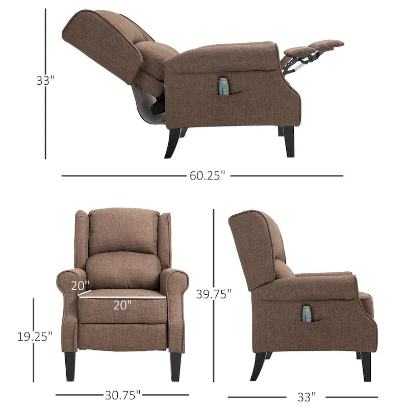 Fauteuil inclinable massant chauffant avec chauffage lombaire et télécommande