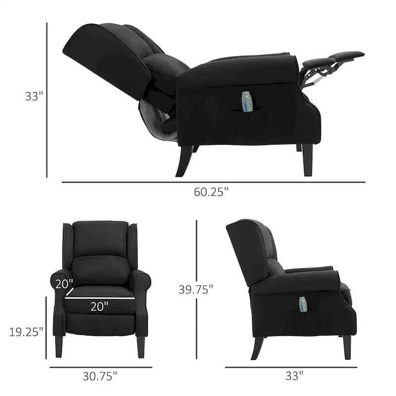 Fauteuil inclinable massant chauffant avec chauffage lombaire et télécommande