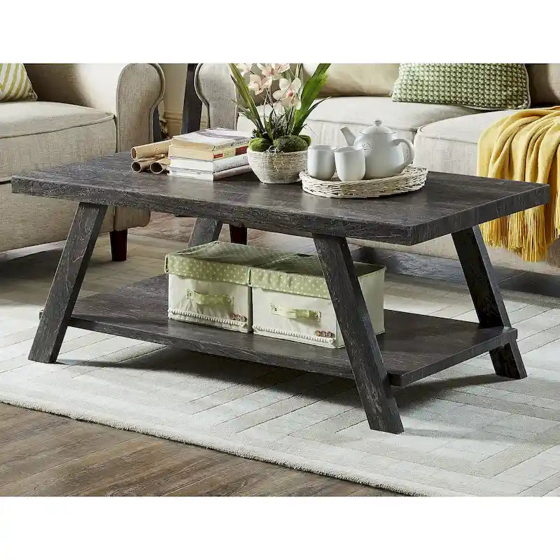 Contemporary Wood Shelf Coffee Table in White Finish, for Living Room