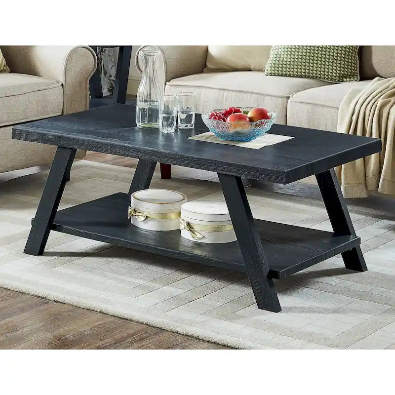 Contemporary Wood Shelf Coffee Table in White Finish, for Living Room
