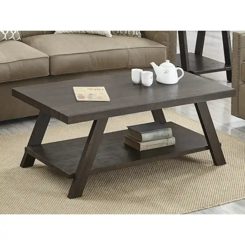 Contemporary Wood Shelf Coffee Table in White Finish, for Living Room