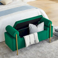 Linen Upholstered Storage Bench with Cylindrical Arms and Gold Metal Legs