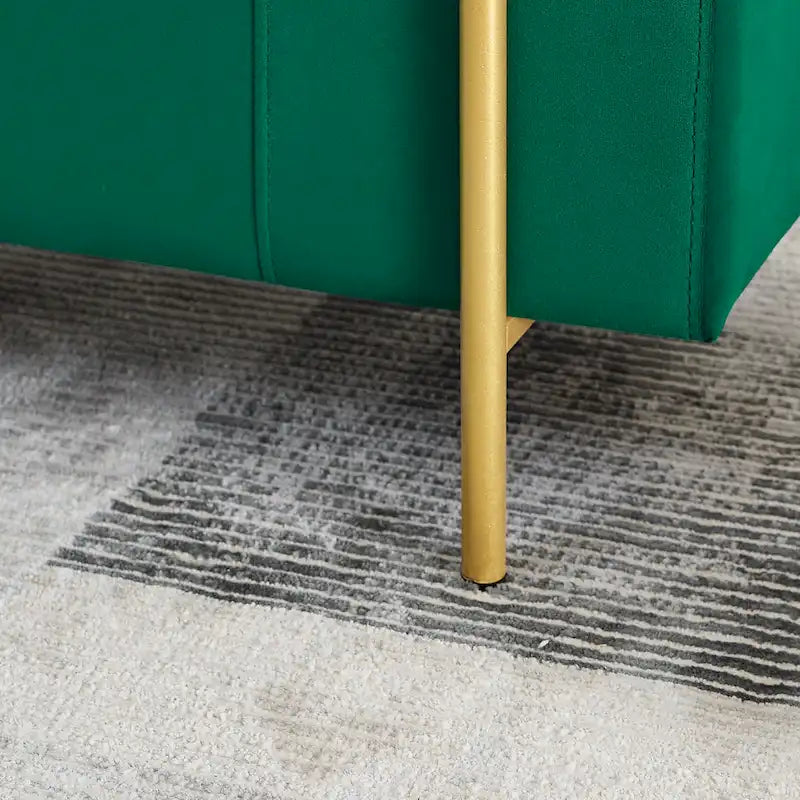 Linen Upholstered Storage Bench with Cylindrical Arms and Gold Metal Legs