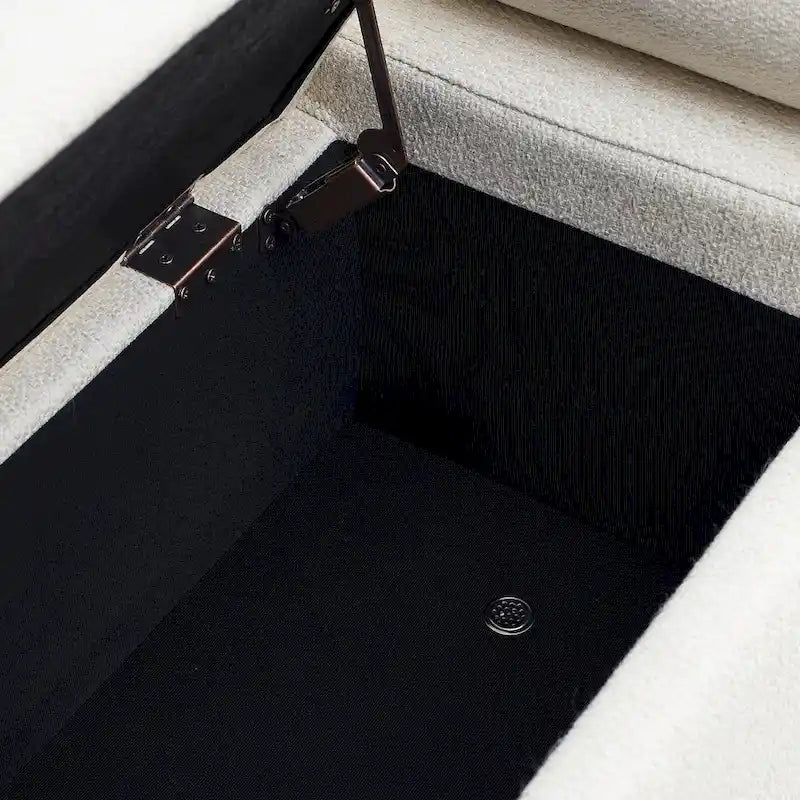 Linen Upholstered Storage Bench with Cylindrical Arms and Gold Metal Legs