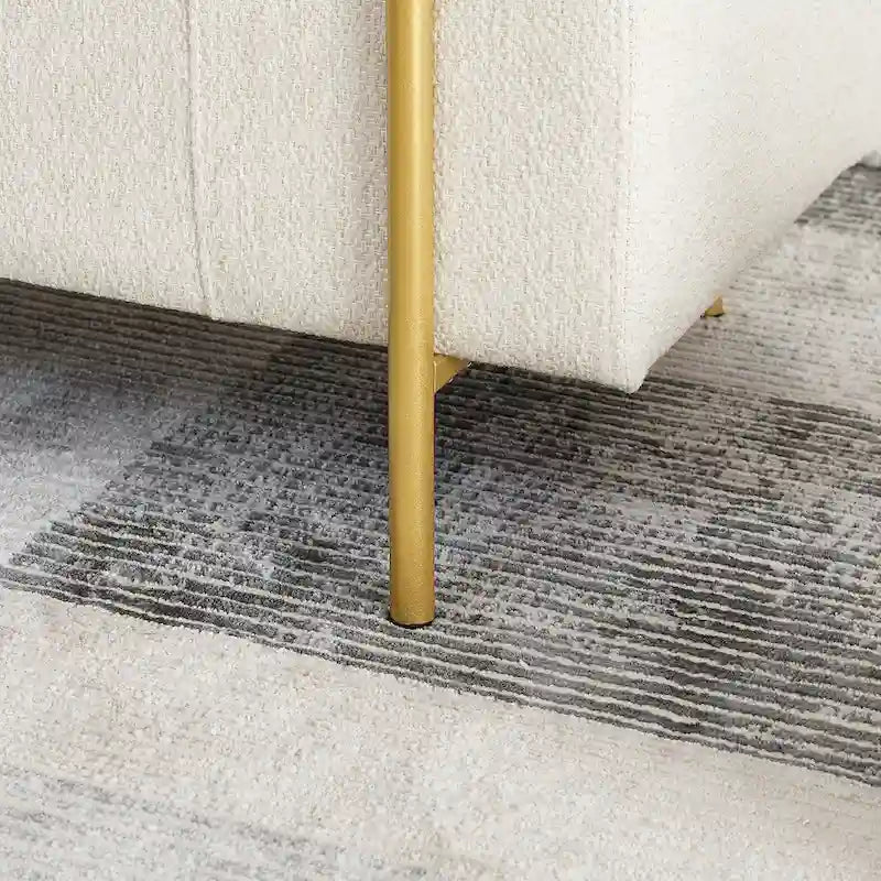Linen Upholstered Storage Bench with Cylindrical Arms and Gold Metal Legs
