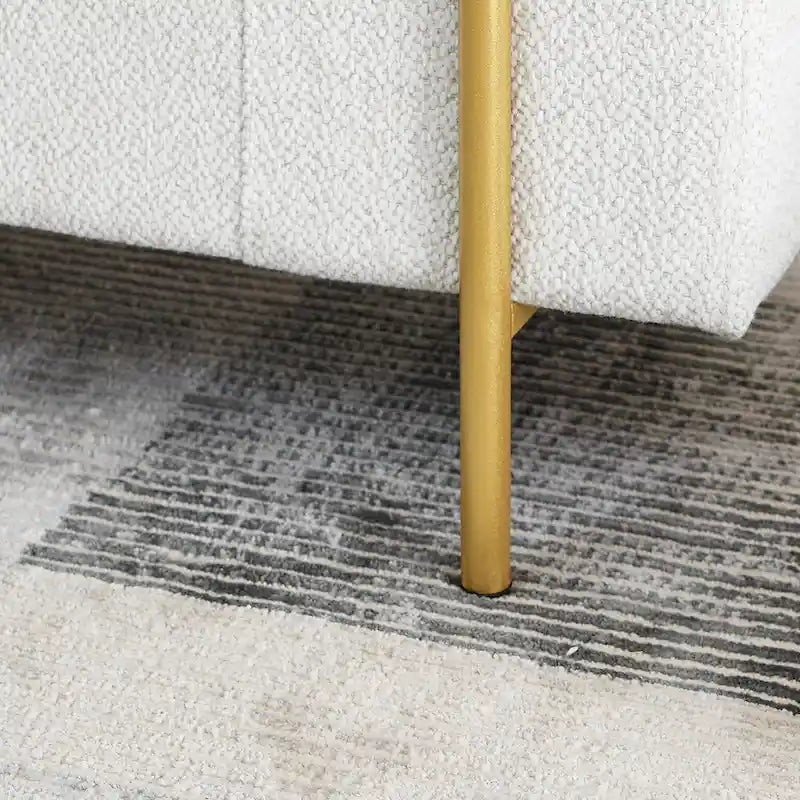 Linen Upholstered Storage Bench with Cylindrical Arms and Gold Metal Legs