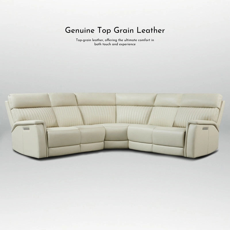 Genuine Leather Power Recliner Sectional with Power Ajustable Headrest and Lumbar, Zero Gravity, 2StationaryArmlesschairs