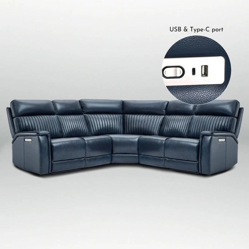 Genuine Leather Power Recliner Sectional with Power Ajustable Headrest and Lumbar, Zero Gravity, 2StationaryArmlesschairs