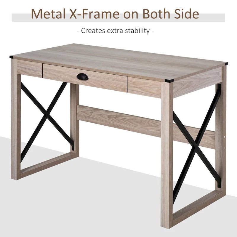 Modern Writing Office Desk with Storage Drawer and Spacious Work Surface for Home Office or Bedroom Workspaces