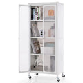 Armoire de rangement à roulettes avec 2 portes translucides réglables