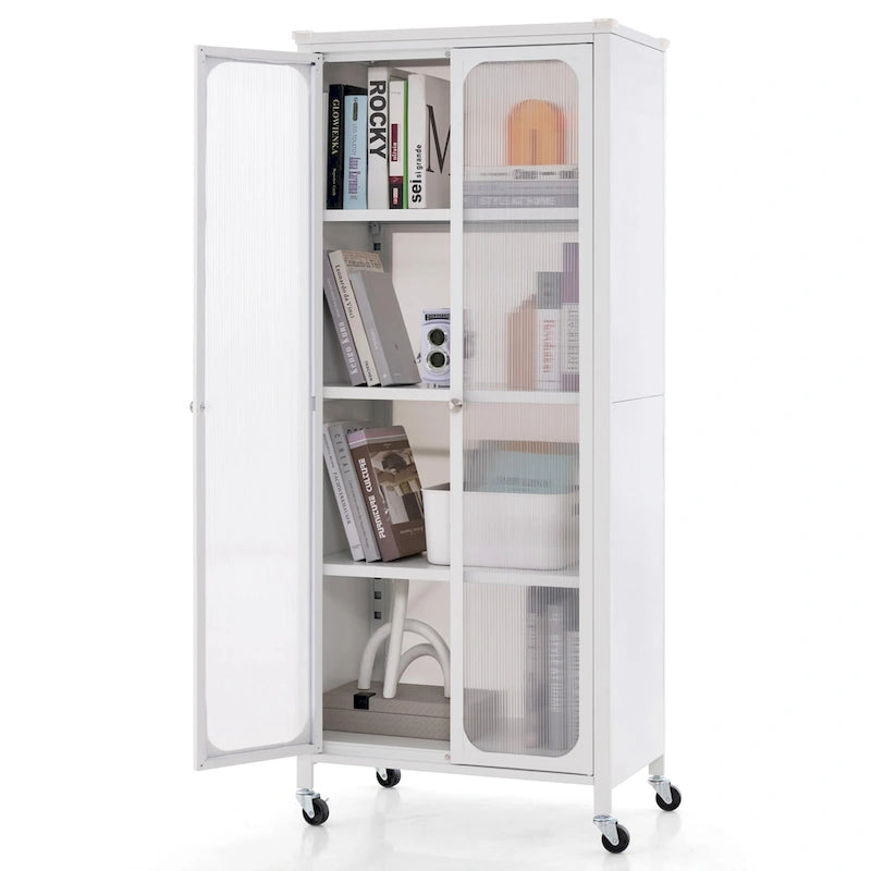 Storage Cabinet with Wheels & 2 Translucent Doors Adjustable