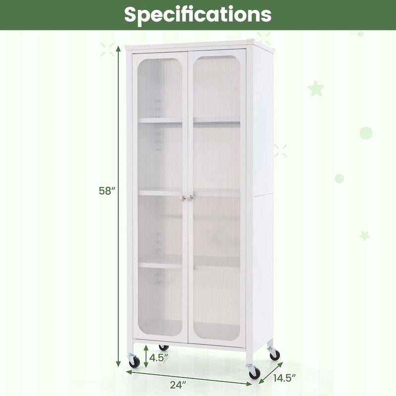 Storage Cabinet with Wheels & 2 Translucent Doors Adjustable