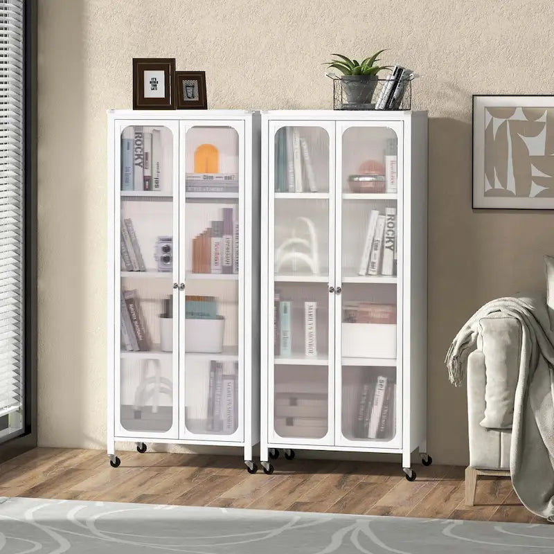 Storage Cabinet with Wheels & 2 Translucent Doors Adjustable