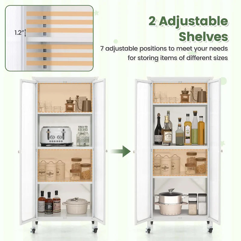 Armoire de rangement à roulettes avec 2 portes translucides réglables