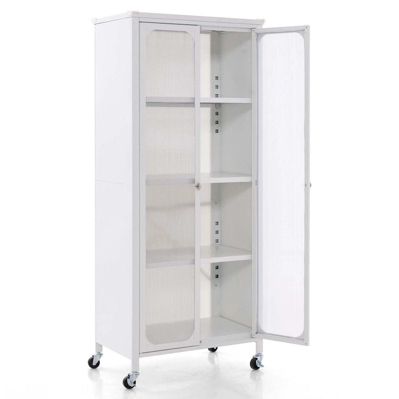Armoire de rangement à roulettes avec 2 portes translucides réglables