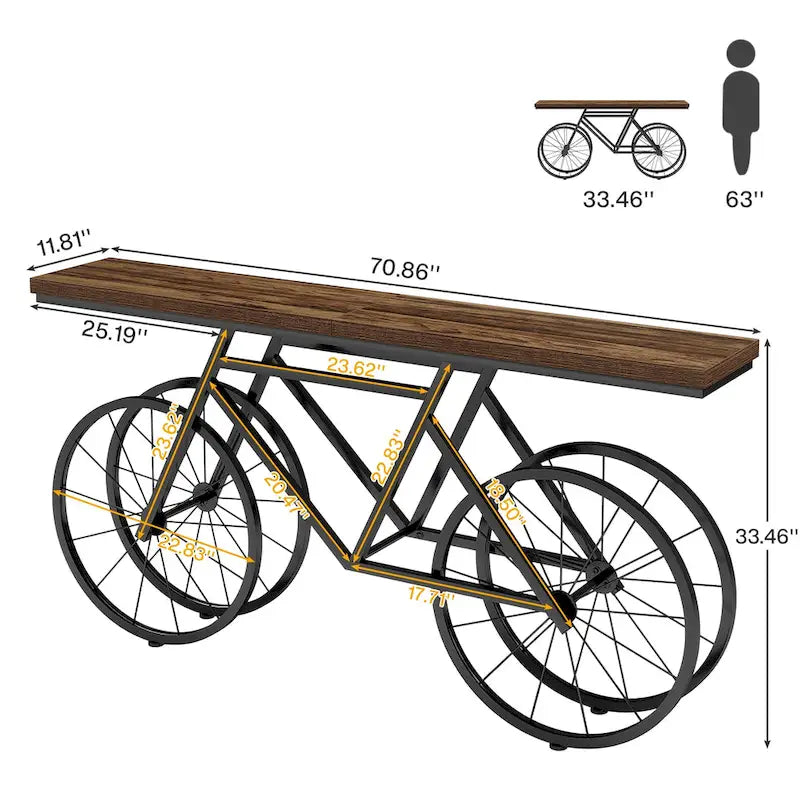 70.9-Inch Extra Long Console Table with Bicycle Metal Base for Entryway, Living Room - 11.81D x 70.87W x 33.46H