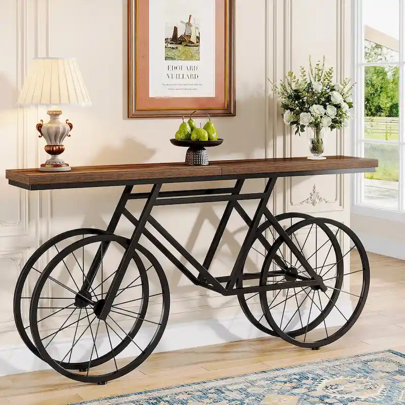 70.9-Inch Extra Long Console Table with Bicycle Metal Base for Entryway, Living Room - 11.81D x 70.87W x 33.46H
