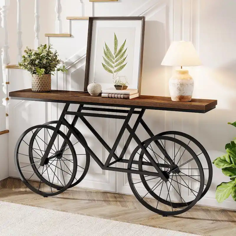 70.9-Inch Extra Long Console Table with Bicycle Metal Base for Entryway, Living Room - 11.81D x 70.87W x 33.46H