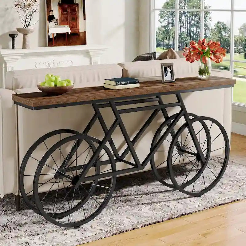 70.9-Inch Extra Long Console Table with Bicycle Metal Base for Entryway, Living Room - 11.81D x 70.87W x 33.46H