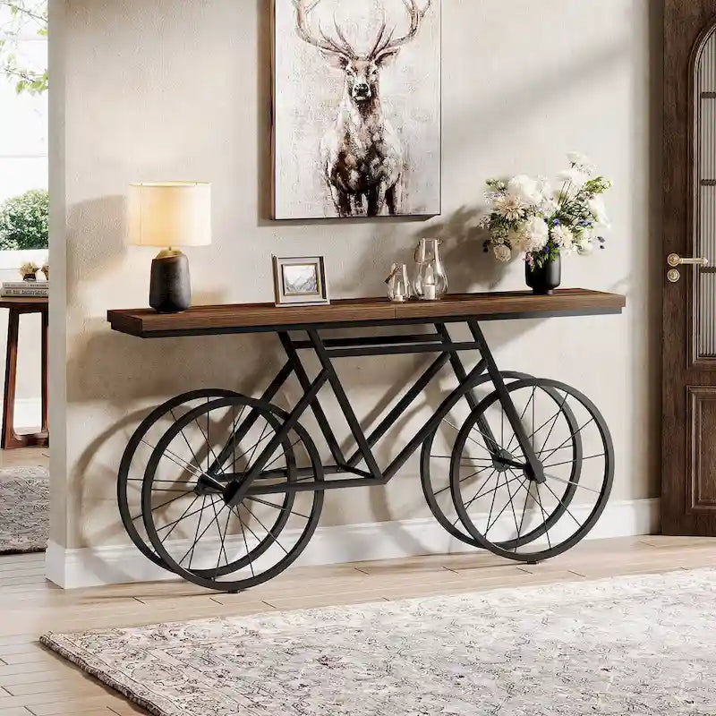70.9-Inch Extra Long Console Table with Bicycle Metal Base for Entryway, Living Room - 11.81D x 70.87W x 33.46H