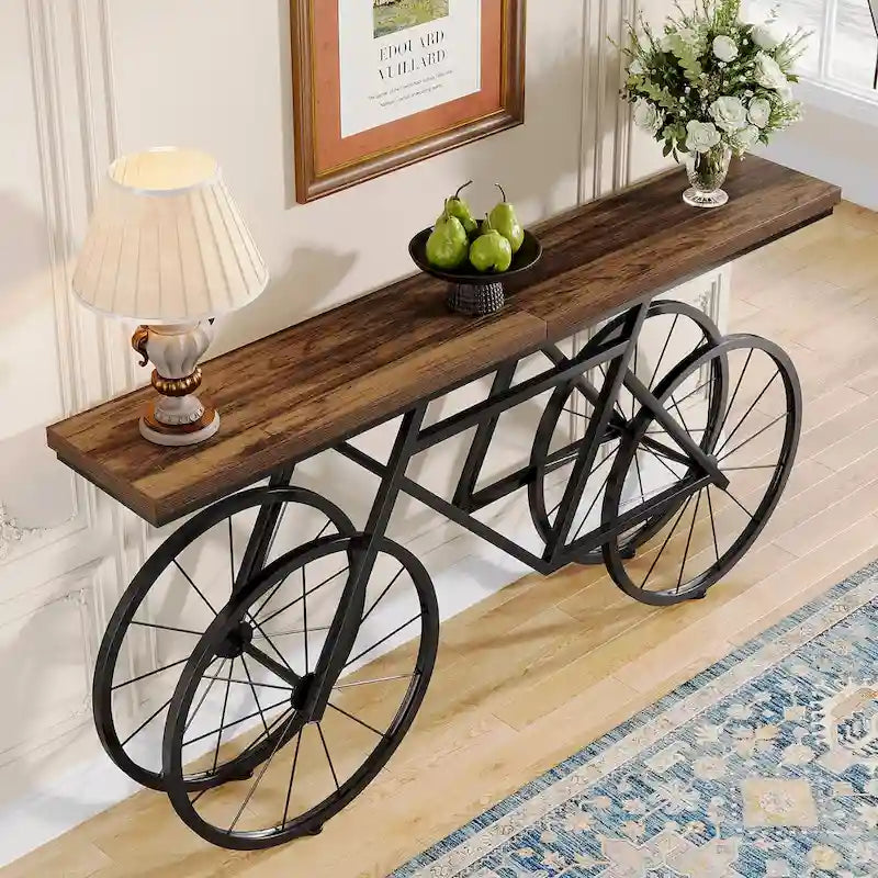 70.9-Inch Extra Long Console Table with Bicycle Metal Base for Entryway, Living Room - 11.81D x 70.87W x 33.46H