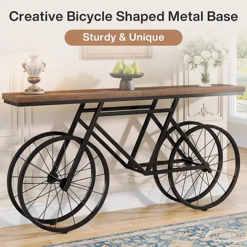70.9-Inch Extra Long Console Table with Bicycle Metal Base for Entryway, Living Room - 11.81D x 70.87W x 33.46H
