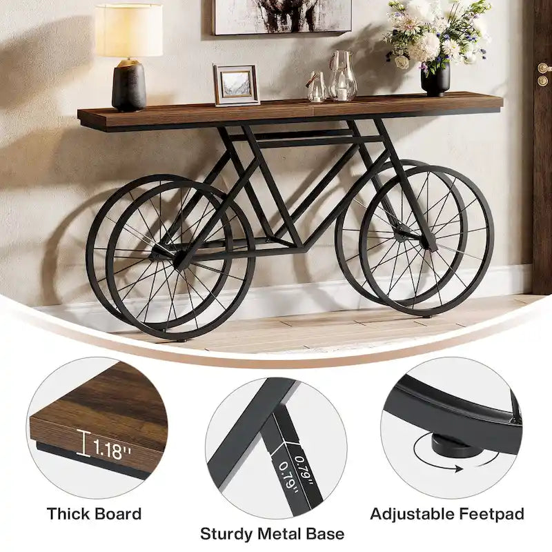 70.9-Inch Extra Long Console Table with Bicycle Metal Base for Entryway, Living Room - 11.81D x 70.87W x 33.46H