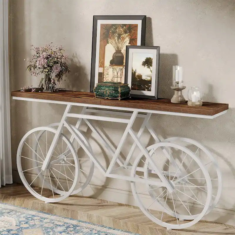 70.9-Inch Extra Long Console Table with Bicycle Metal Base for Entryway, Living Room - 11.81D x 70.87W x 33.46H