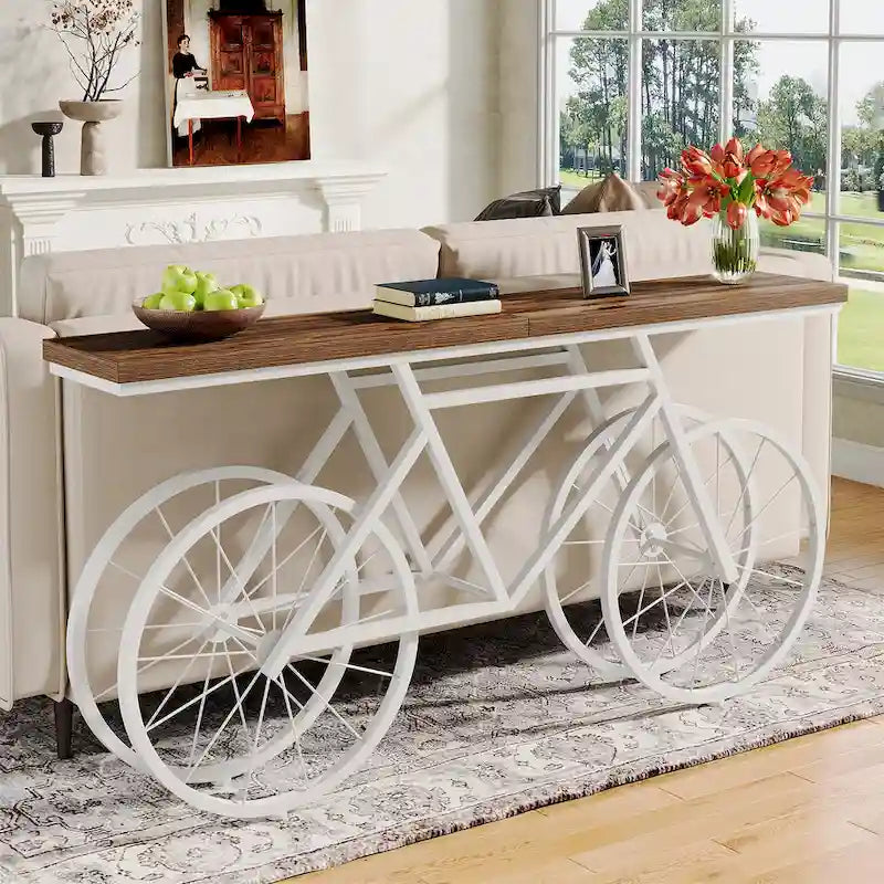 70.9-Inch Extra Long Console Table with Bicycle Metal Base for Entryway, Living Room - 11.81D x 70.87W x 33.46H