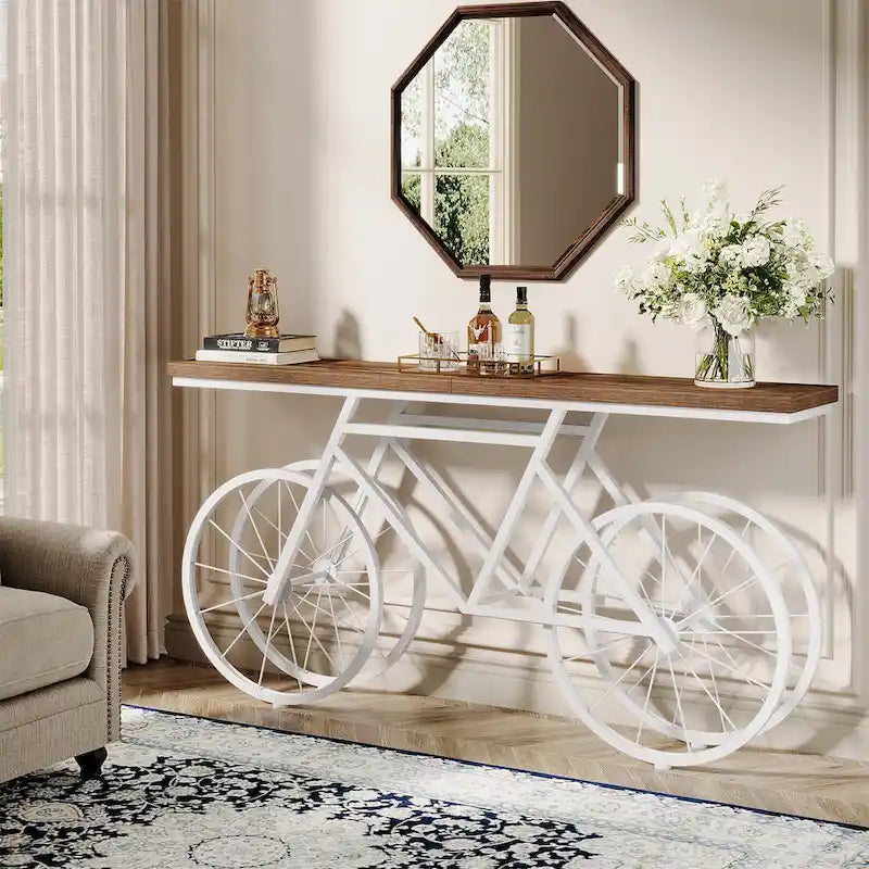 70.9-Inch Extra Long Console Table with Bicycle Metal Base for Entryway, Living Room - 11.81D x 70.87W x 33.46H