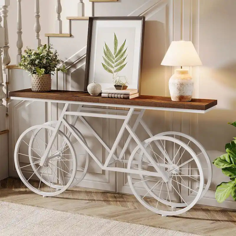 70.9-Inch Extra Long Console Table with Bicycle Metal Base for Entryway, Living Room - 11.81D x 70.87W x 33.46H
