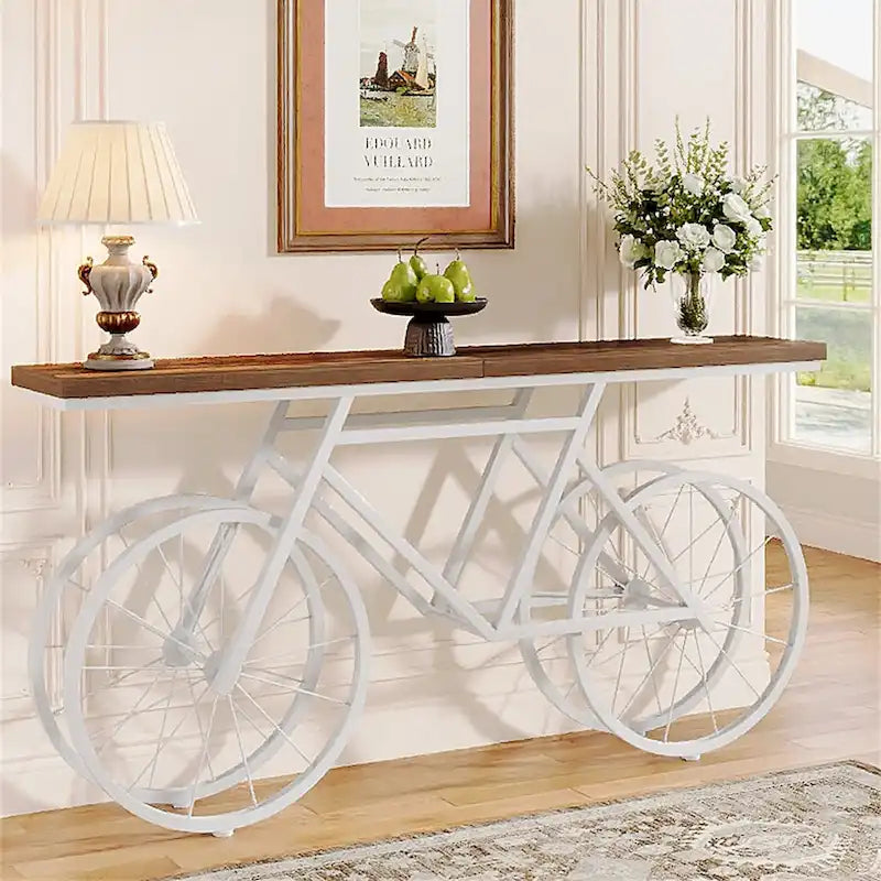 70.9-Inch Extra Long Console Table with Bicycle Metal Base for Entryway, Living Room - 11.81D x 70.87W x 33.46H