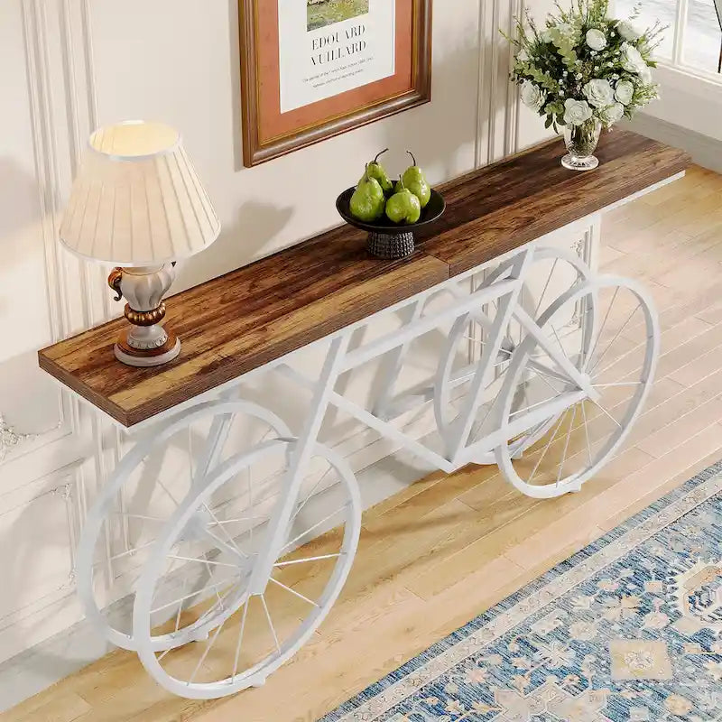 70.9-Inch Extra Long Console Table with Bicycle Metal Base for Entryway, Living Room - 11.81D x 70.87W x 33.46H