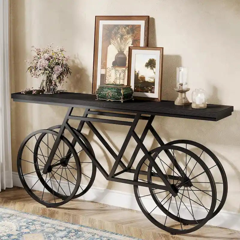 70.9-Inch Extra Long Console Table with Bicycle Metal Base for Entryway, Living Room - 11.81D x 70.87W x 33.46H