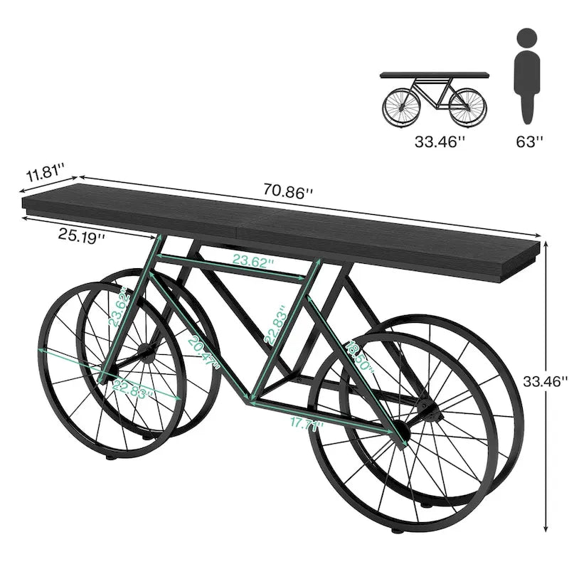 70.9-Inch Extra Long Console Table with Bicycle Metal Base for Entryway, Living Room - 11.81D x 70.87W x 33.46H