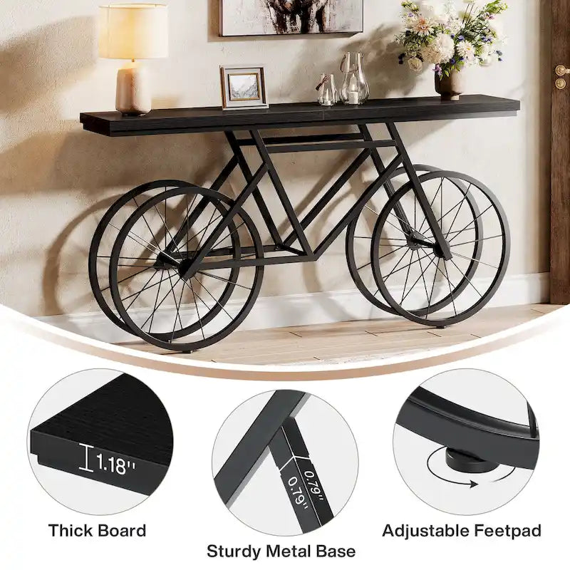 70.9-Inch Extra Long Console Table with Bicycle Metal Base for Entryway, Living Room - 11.81D x 70.87W x 33.46H