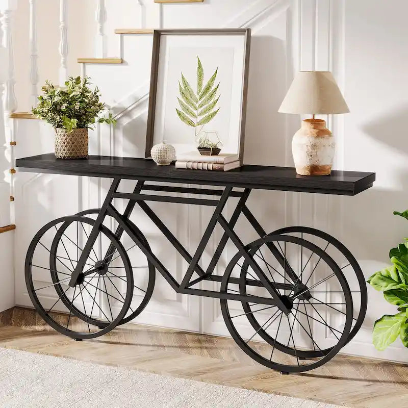 70.9-Inch Extra Long Console Table with Bicycle Metal Base for Entryway, Living Room - 11.81D x 70.87W x 33.46H