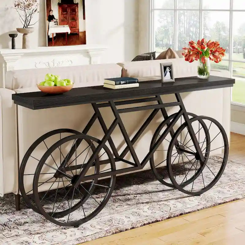 70.9-Inch Extra Long Console Table with Bicycle Metal Base for Entryway, Living Room - 11.81D x 70.87W x 33.46H