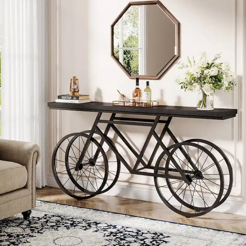 70.9-Inch Extra Long Console Table with Bicycle Metal Base for Entryway, Living Room - 11.81D x 70.87W x 33.46H