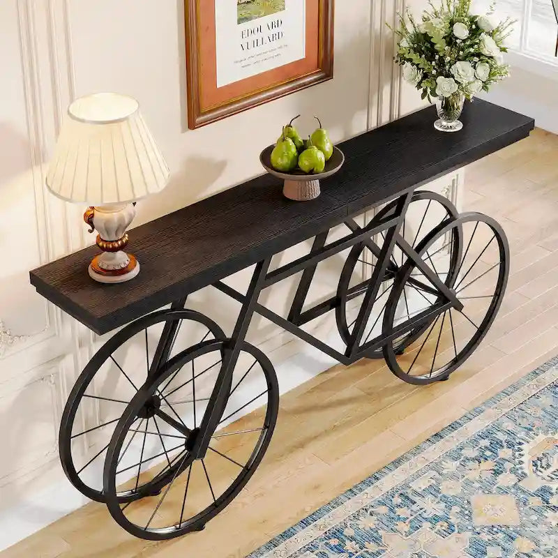 70.9-Inch Extra Long Console Table with Bicycle Metal Base for Entryway, Living Room - 11.81D x 70.87W x 33.46H