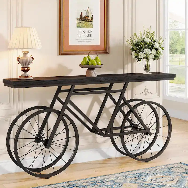 70.9-Inch Extra Long Console Table with Bicycle Metal Base for Entryway, Living Room - 11.81D x 70.87W x 33.46H