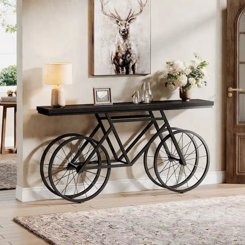 70.9-Inch Extra Long Console Table with Bicycle Metal Base for Entryway, Living Room - 11.81D x 70.87W x 33.46H