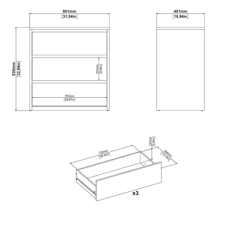 31-inch Wide 3-Drawer Chest