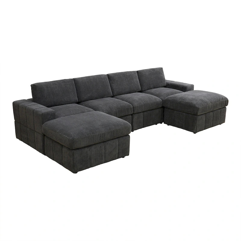 132W 6 - Piece U-Shaped Corduroy Modular Sectional Sofa Couch
