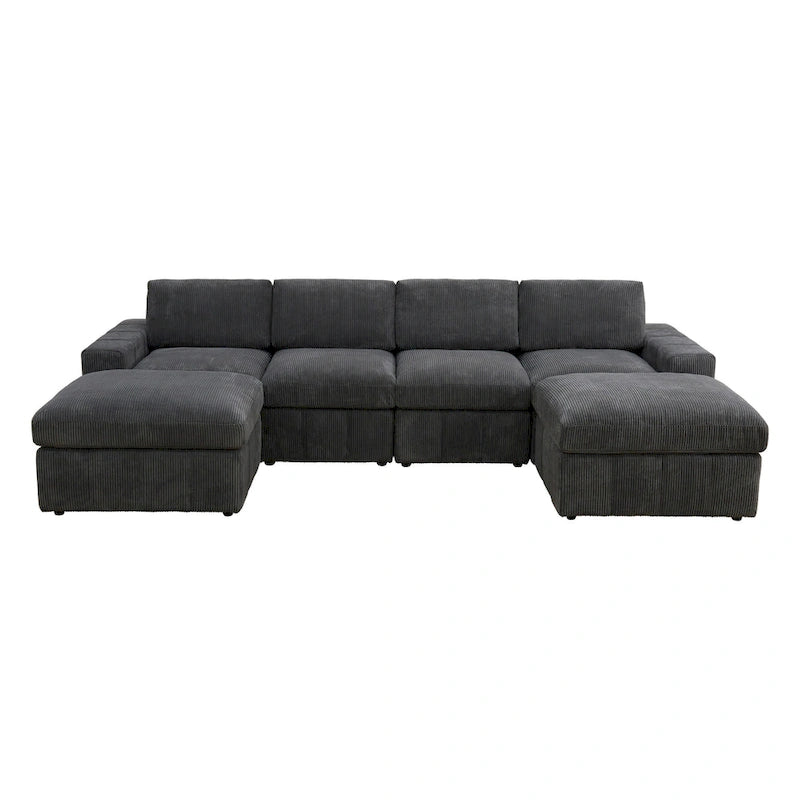 132W 6 - Piece U-Shaped Corduroy Modular Sectional Sofa Couch